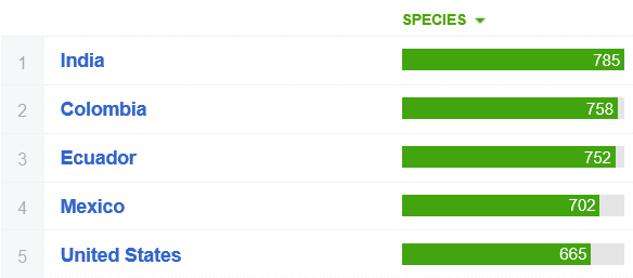 GBBC Global: Species per Country