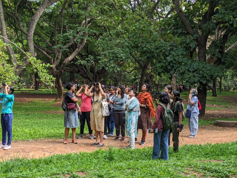 Women on a nature walk at Cubbon Park in Bangalore in May 2024
