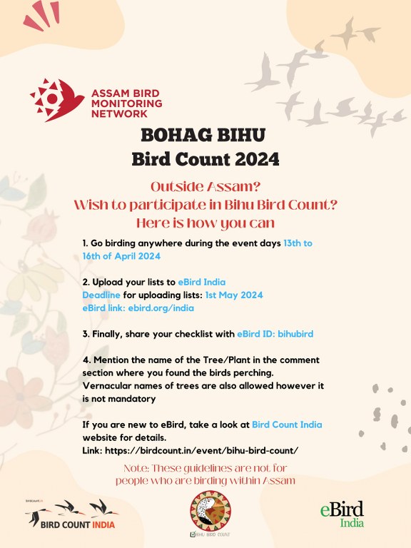 General Guidelines for Participating outside Assam in Bohag Bihu Bird Count 2024